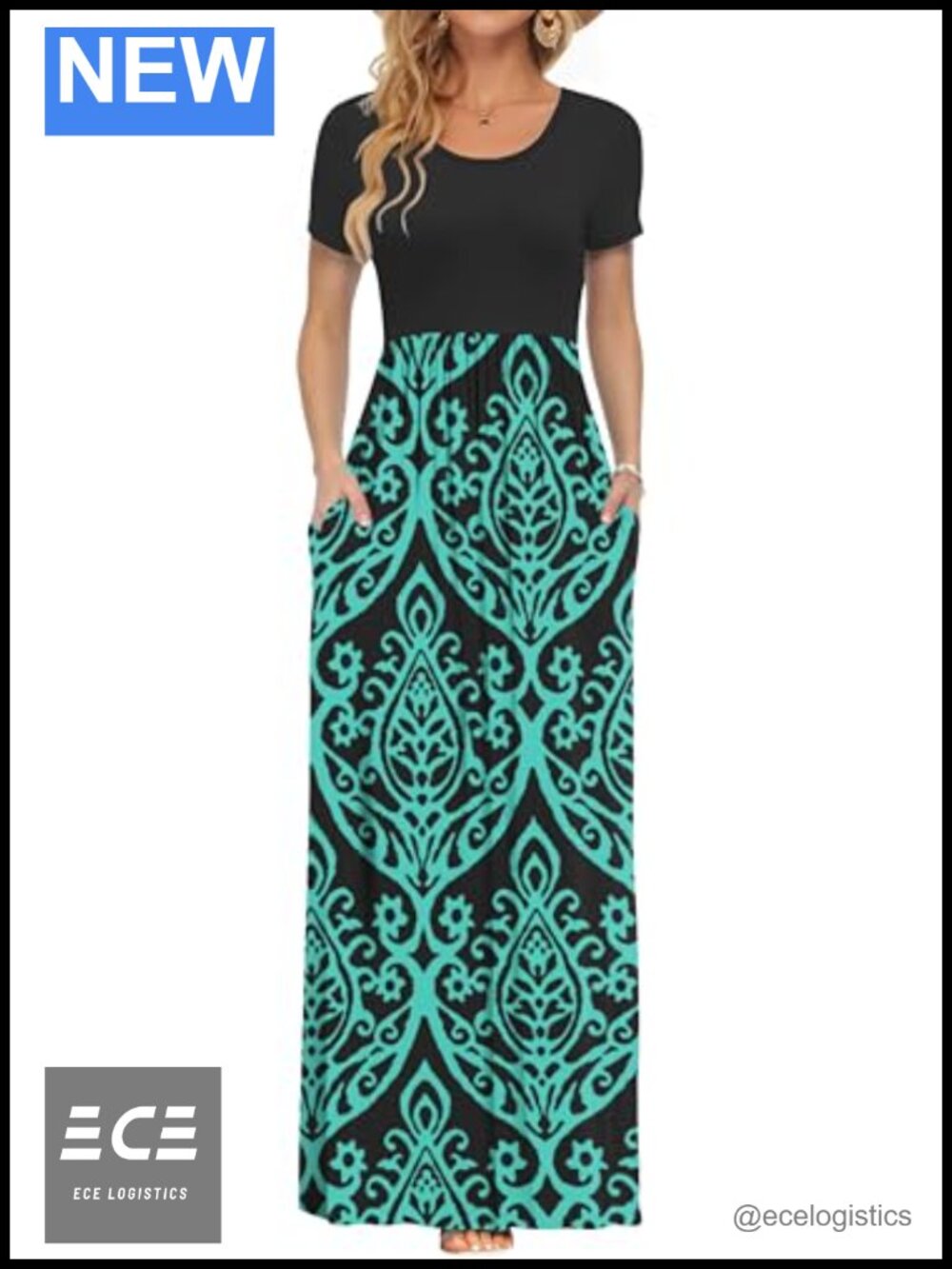 AUSELILY Women's Short Sleeve Jersey Maxi Dress with Pockets Casual